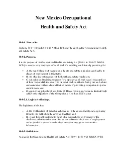 New Mexico Occupational  Health and Safety Act Sections 5091 through