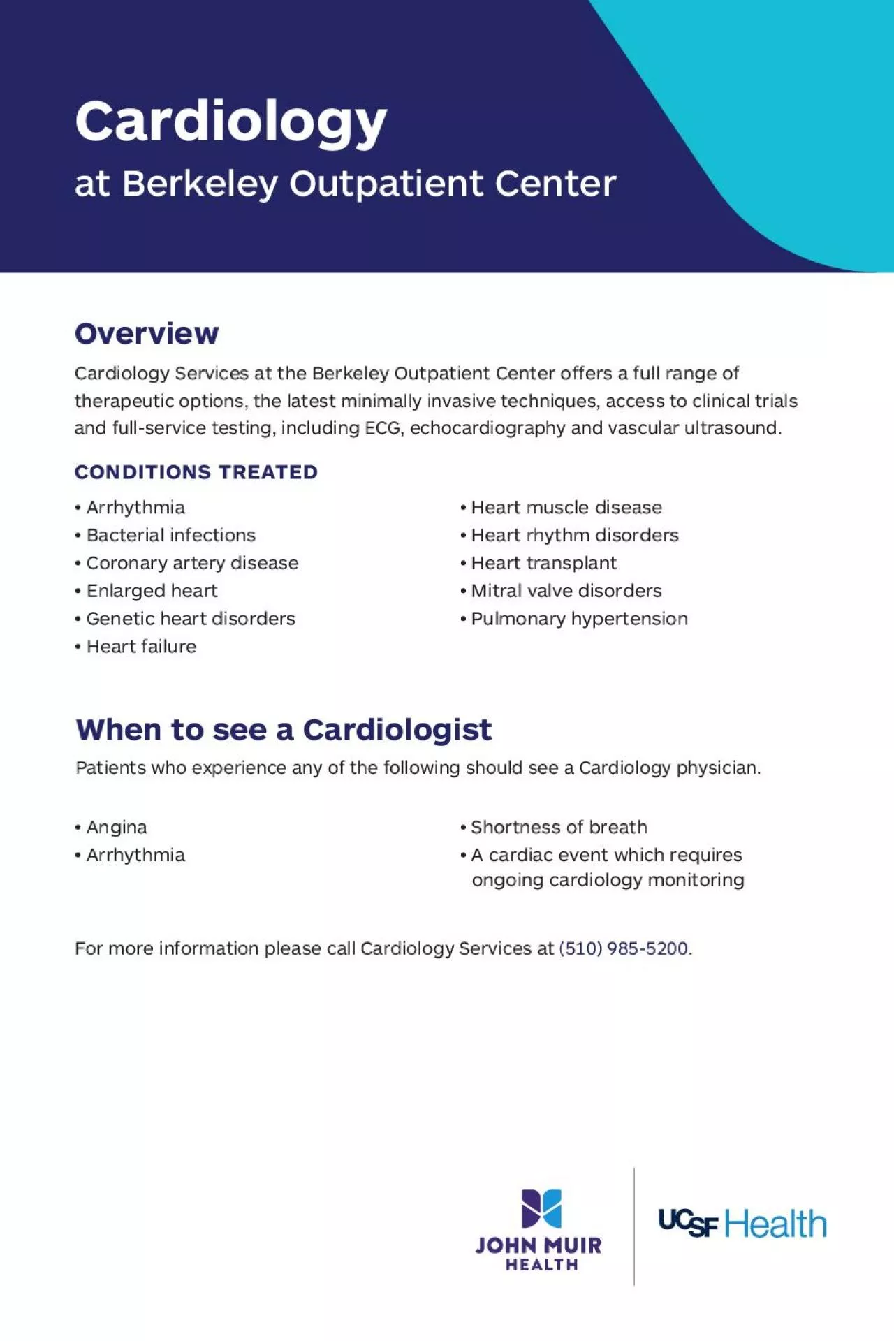 PDF-Cardiology Services at the Berkeley Outpatient Center o31ers the full