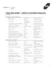 ONE SHOW  CROSSPLATFORM FINALISTS BY CATEGORY THE ONE