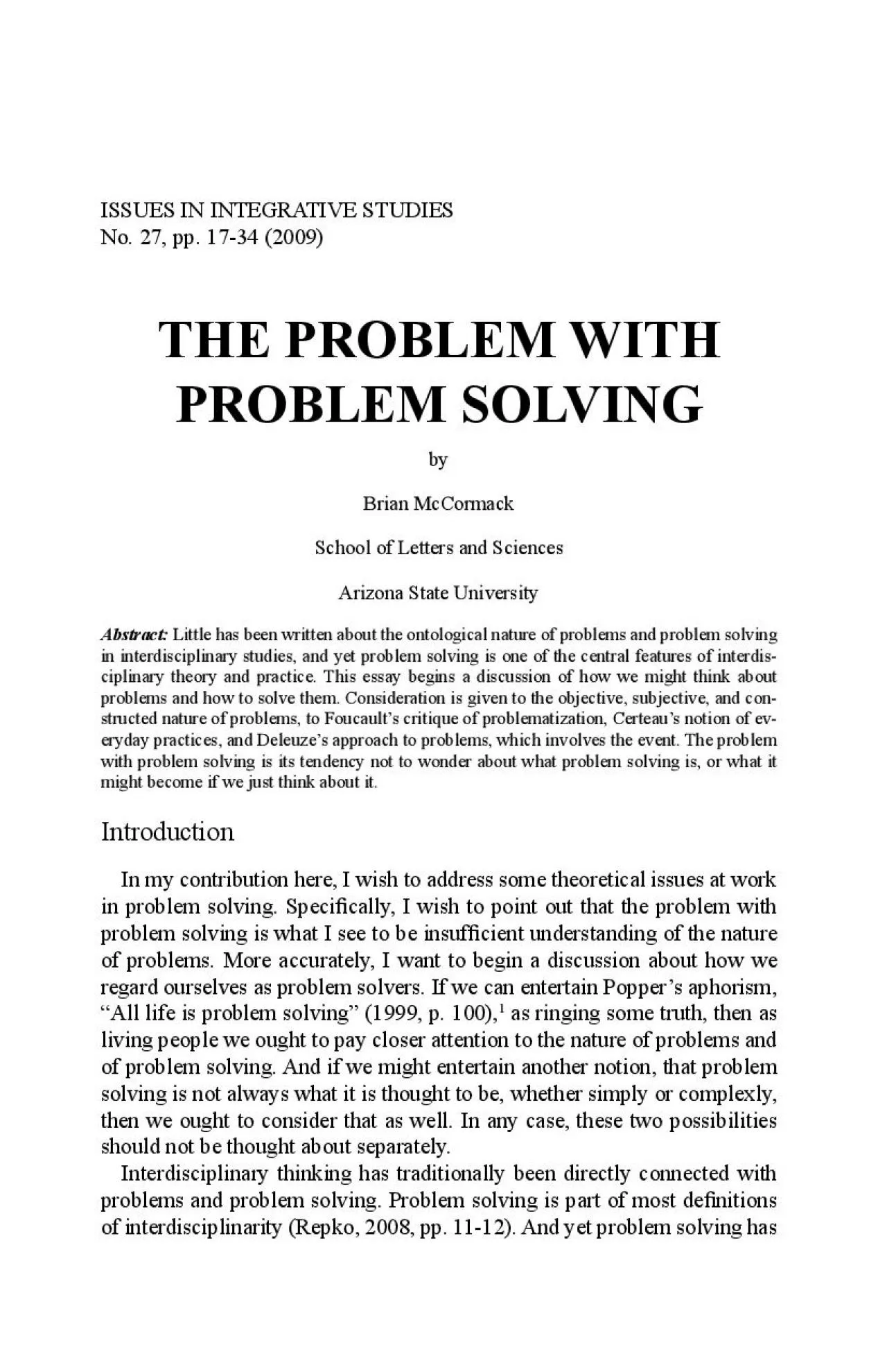 PDF-ISSUES IN INTEGRATIVE STUDIESTHE PROBLEM WITH PROBLEM SOLVING