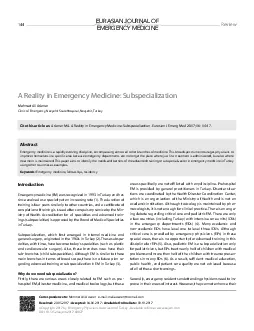 A Reality in Emergency Medicine SubspecializationMehmet Al21 AslanerCl