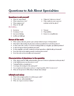 Questions to Ask AboutSpecialties