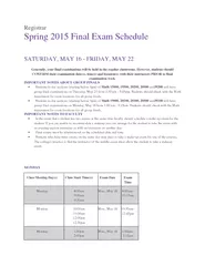 Registrar Spring  Final Exam Schedule SATURDAY MAY   F