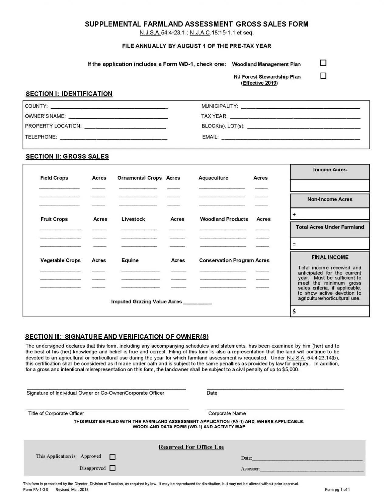 PDF-GENERAL INSTRUCTIONSLICATION Only one Supplemental Farmland Assessment