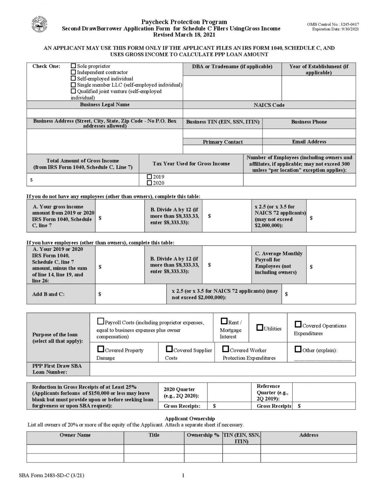 PDF-Paycheck Protection Program Second Draw Borrower Application Form for