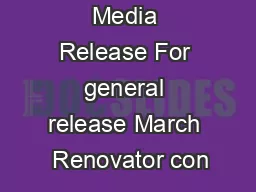 Media Release For general release March  Renovator con