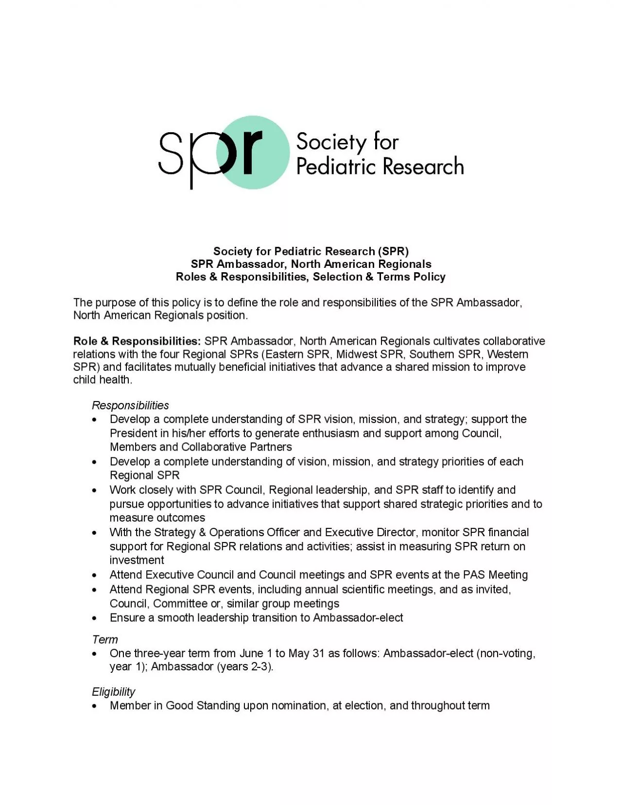 PDF-Society for Pediatric Research SPRSPR Ambassador North American Region