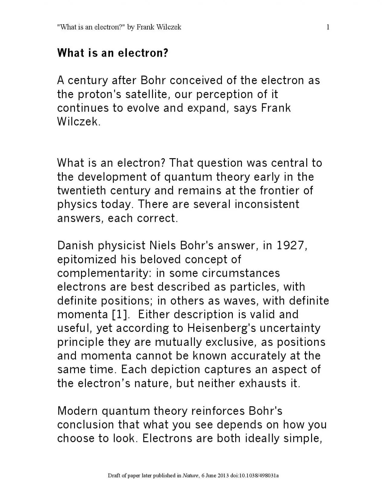 PDF-1 What is an electron A century after Bohr conceived of the electron