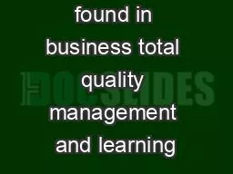 found in business total quality management and learning