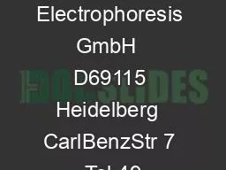 SERVA Electrophoresis GmbH  D69115 Heidelberg  CarlBenzStr 7 Tel 49