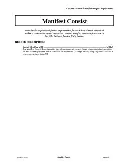 Customs Automated Manifest Interface Requirements October  Manifest Consist MFC Manifest