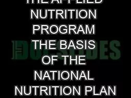 THE APPLIED NUTRITION PROGRAM THE BASIS OF THE NATIONAL NUTRITION PLAN