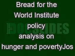 Bread for the World Institute policy analysis on hunger and povertyJos