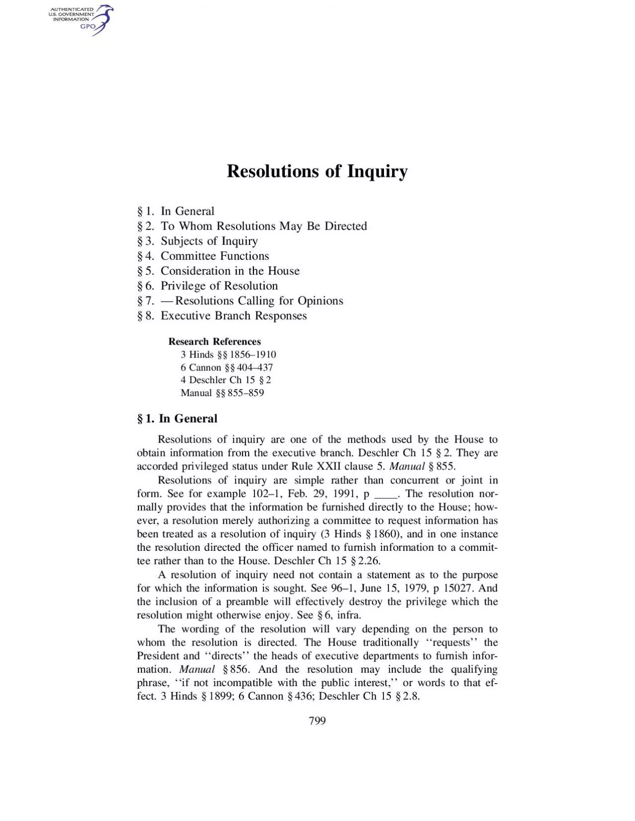 PDF-799Resolutions of Inquiry1In General2To Whom Resolutions May Be Direct