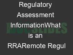 FDA Remote Regulatory Assessment InformationWhat is an RRARemote Regul