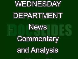 JUNE 10 2015 WEDNESDAY DEPARTMENT News Commentary and Analysis News St