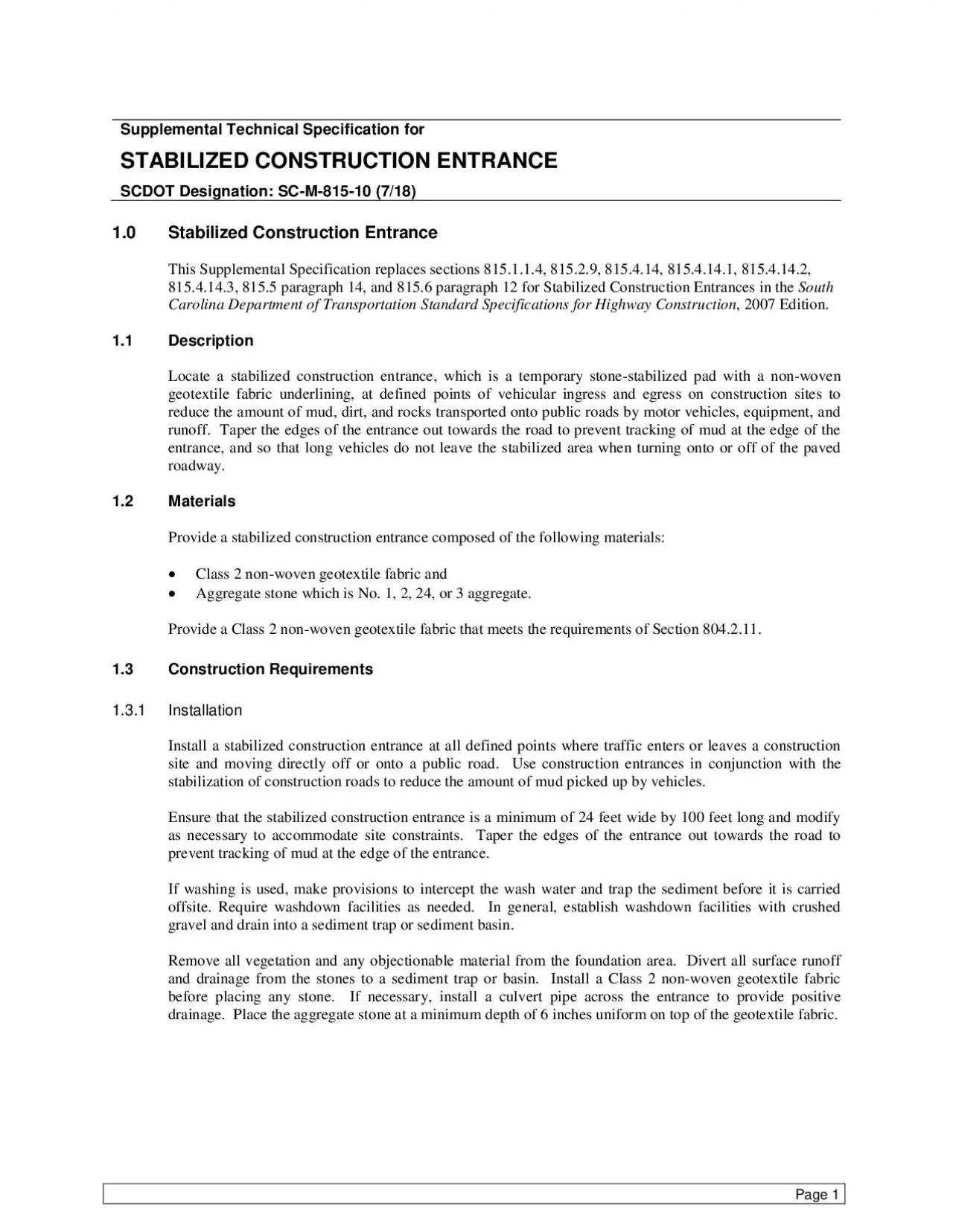 PDF-10Stabilized Construction EntranceThis Supplemental Specification repl