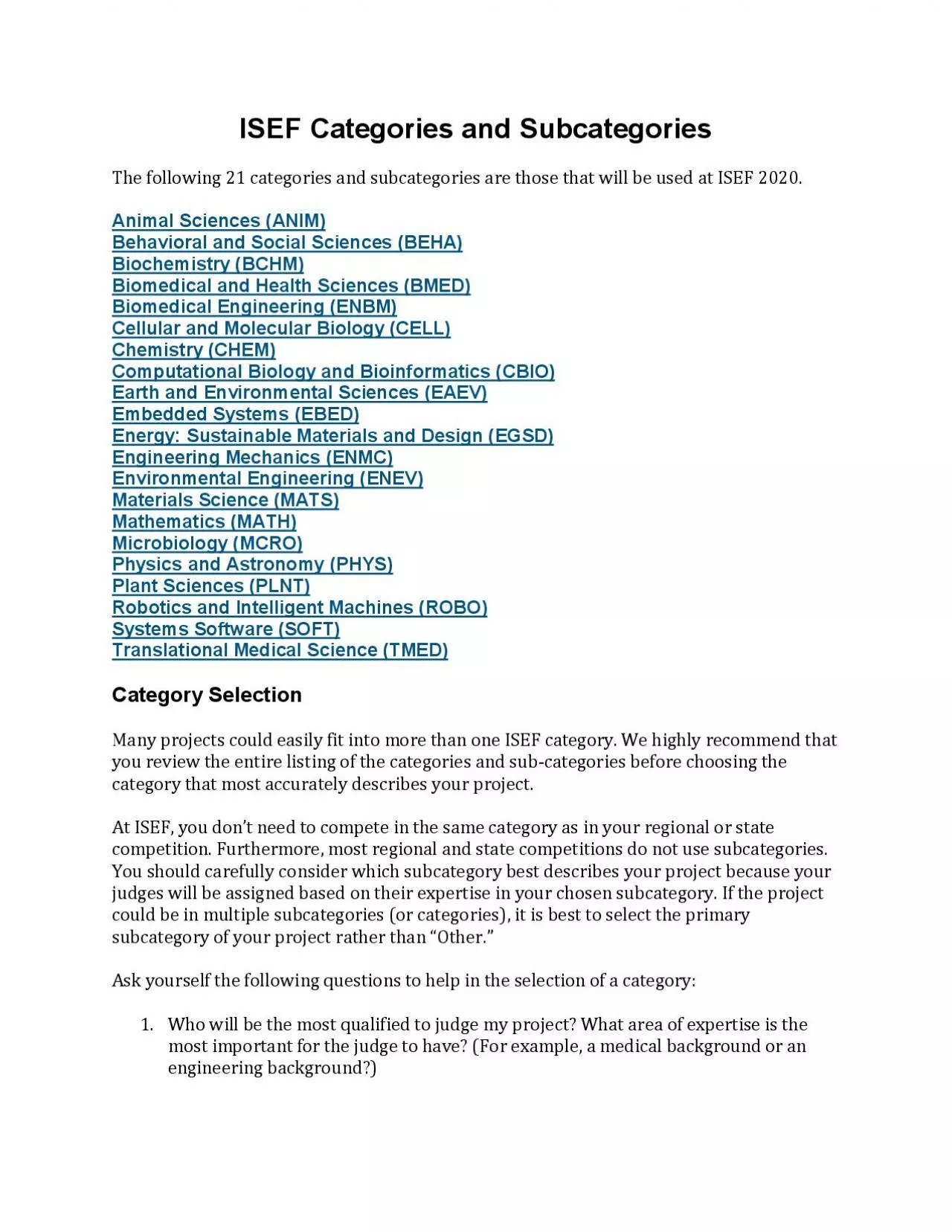 PDF-ISEF Categories and SubcategoriesThe following 21 categories and subca