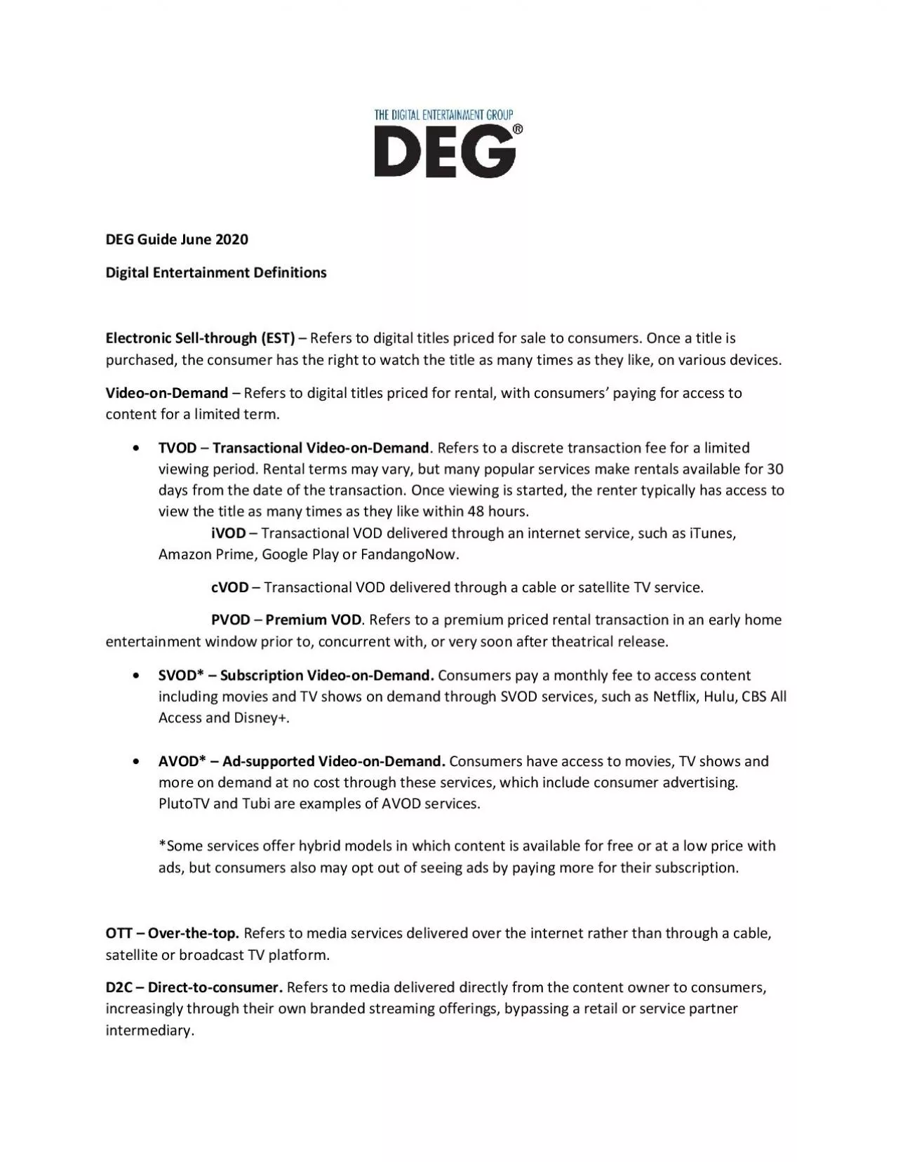 PDF-DEG GuideJune 2020Digital Entertainment DefinitionsElectronic Sellthro