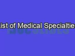List of Medical Specialties