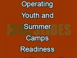 Guidance for Operating Youth and Summer Camps Readiness and Planning T