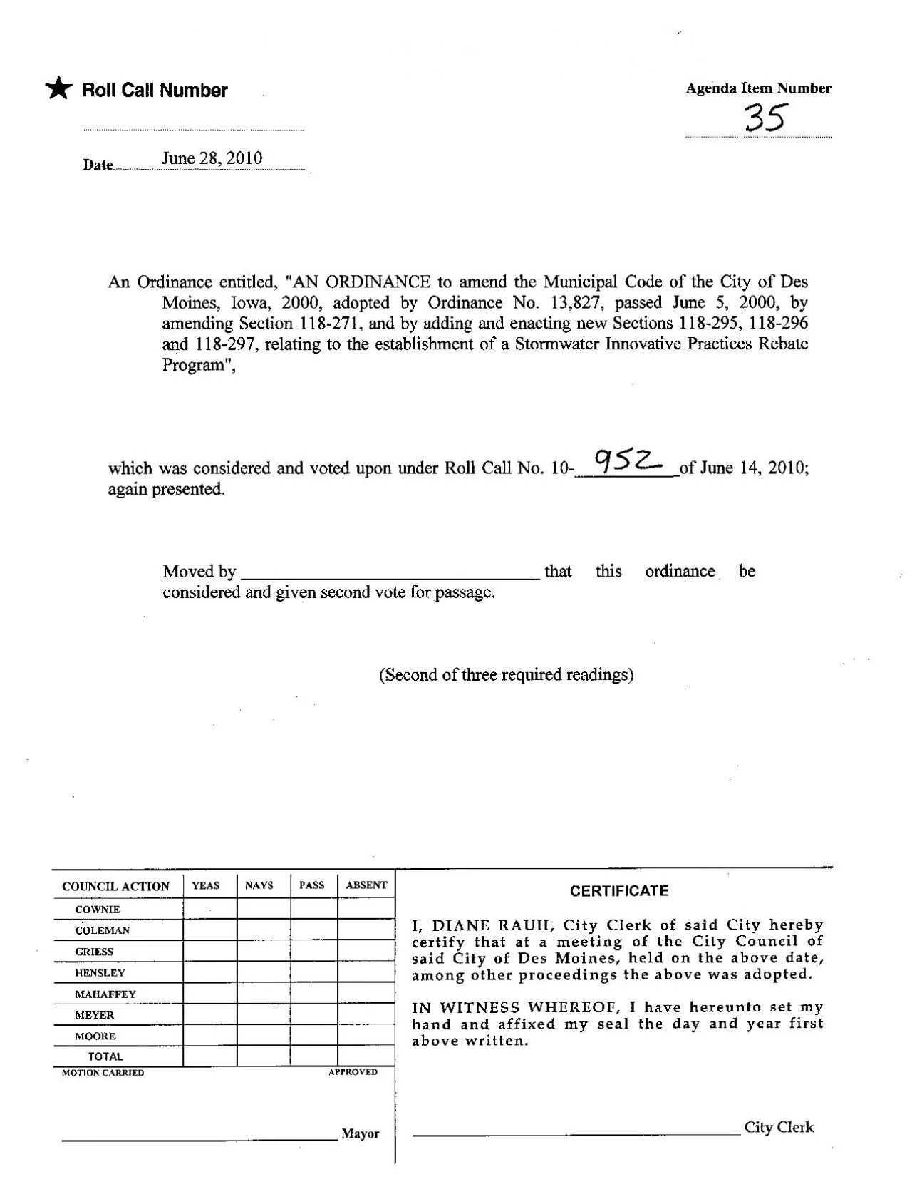 PDF-Roll Call NumberAgenda Item Number35DateJune 28 2010An Ordinance enti