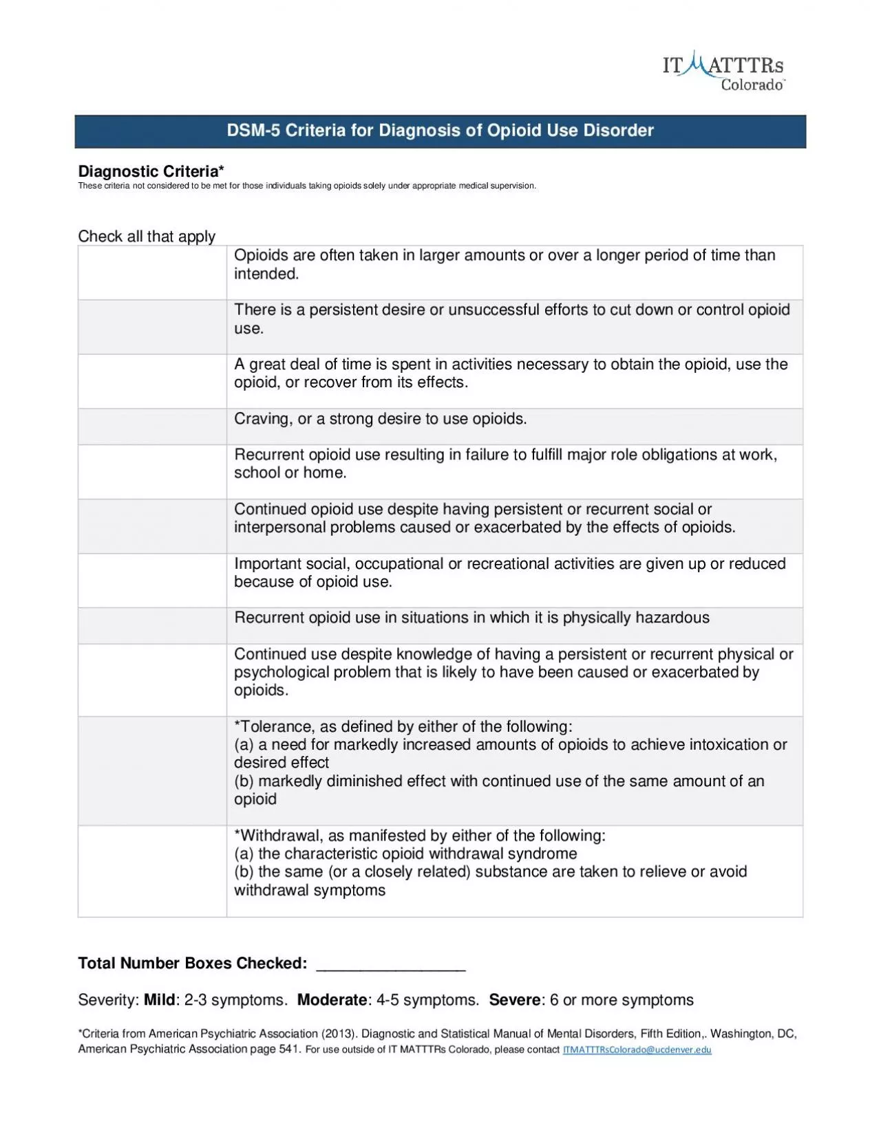 PDF-5 Criteria for Diagnosis of Opioid Use Disorder