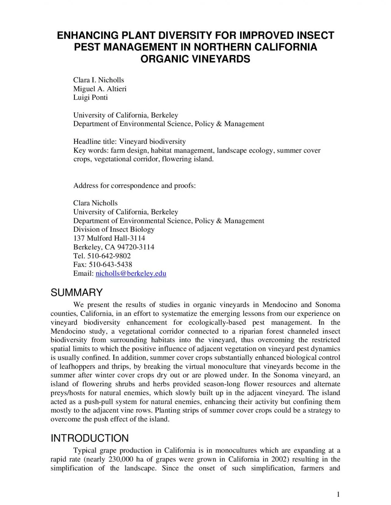 PDF-ENHANCING PLANT DIVERSITYORGANIC VINEYARDSDepartment of Environmental