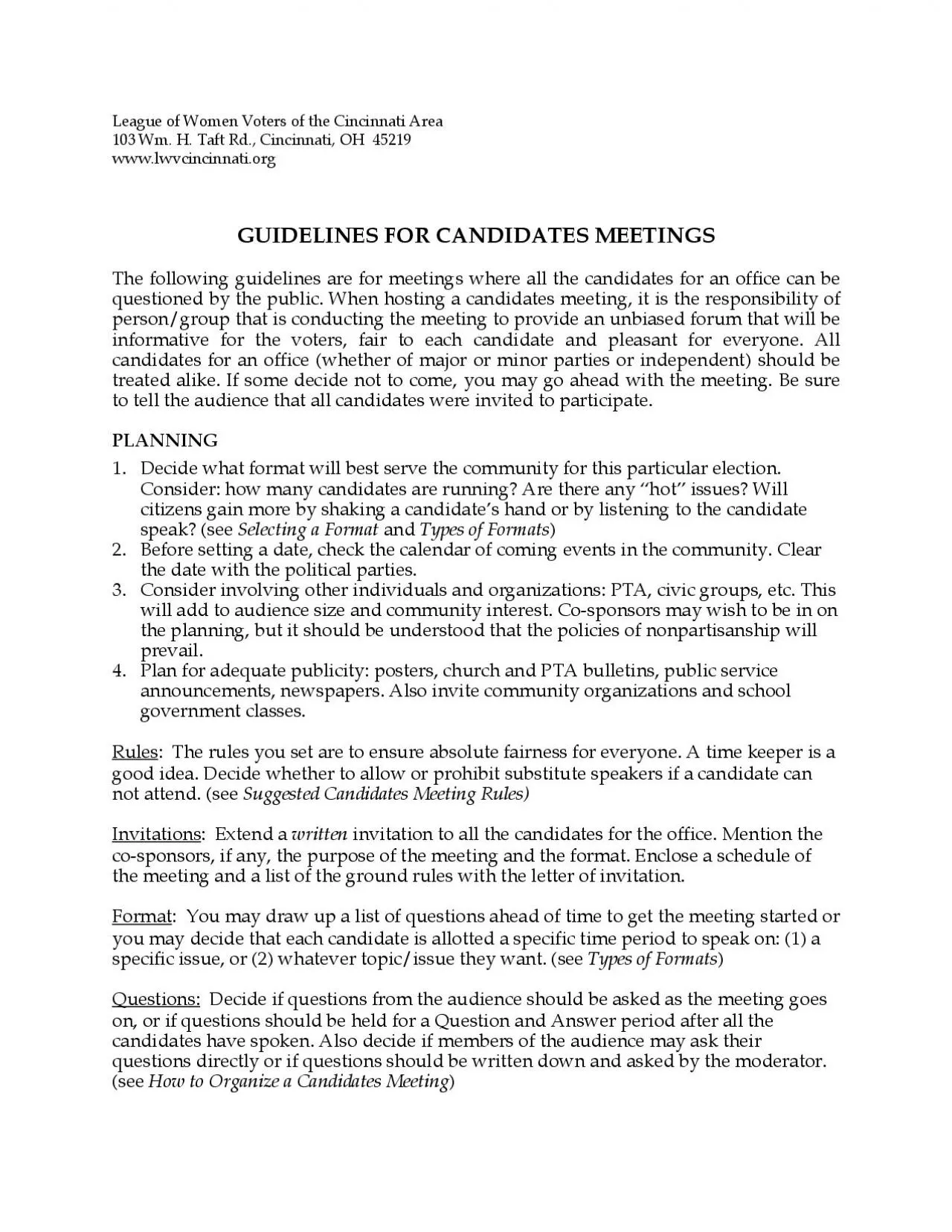 PDF-public When hosting a candidates meeting it is the responsibility of p