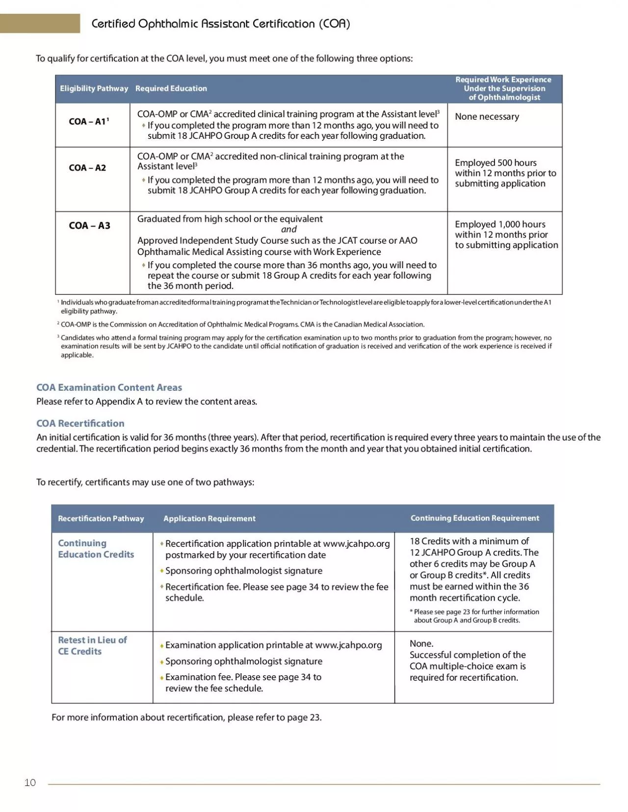 PDF-To qualify for certi31cation at the COA level you must meet one of the