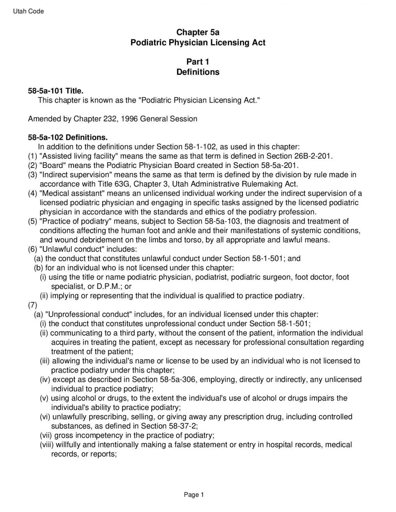 PDF-Chapter 5aPodiatric Physician Licensing ActPart 1Definitions585a101