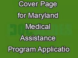 Addendum Cover Page for Maryland Medical Assistance Program Applicatio