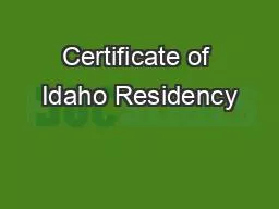 Certificate of Idaho Residency