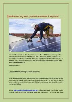 Maintenance of Solar Systems - How Much is Required?