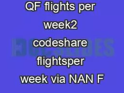 San Francisco QF flights per week2 codeshare flightsper week via NAN F