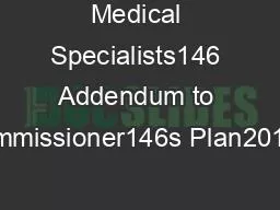 Medical Specialists146 Addendum to theCommissioner146s Plan20192021
