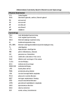 Abbreviations Commonly Used in Obstetrics and Gynecology