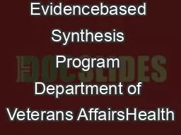 Evidencebased Synthesis Program Department of Veterans AffairsHealth