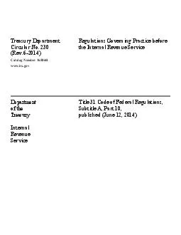 Treasury Department Regulations Governing Practice before Circular No