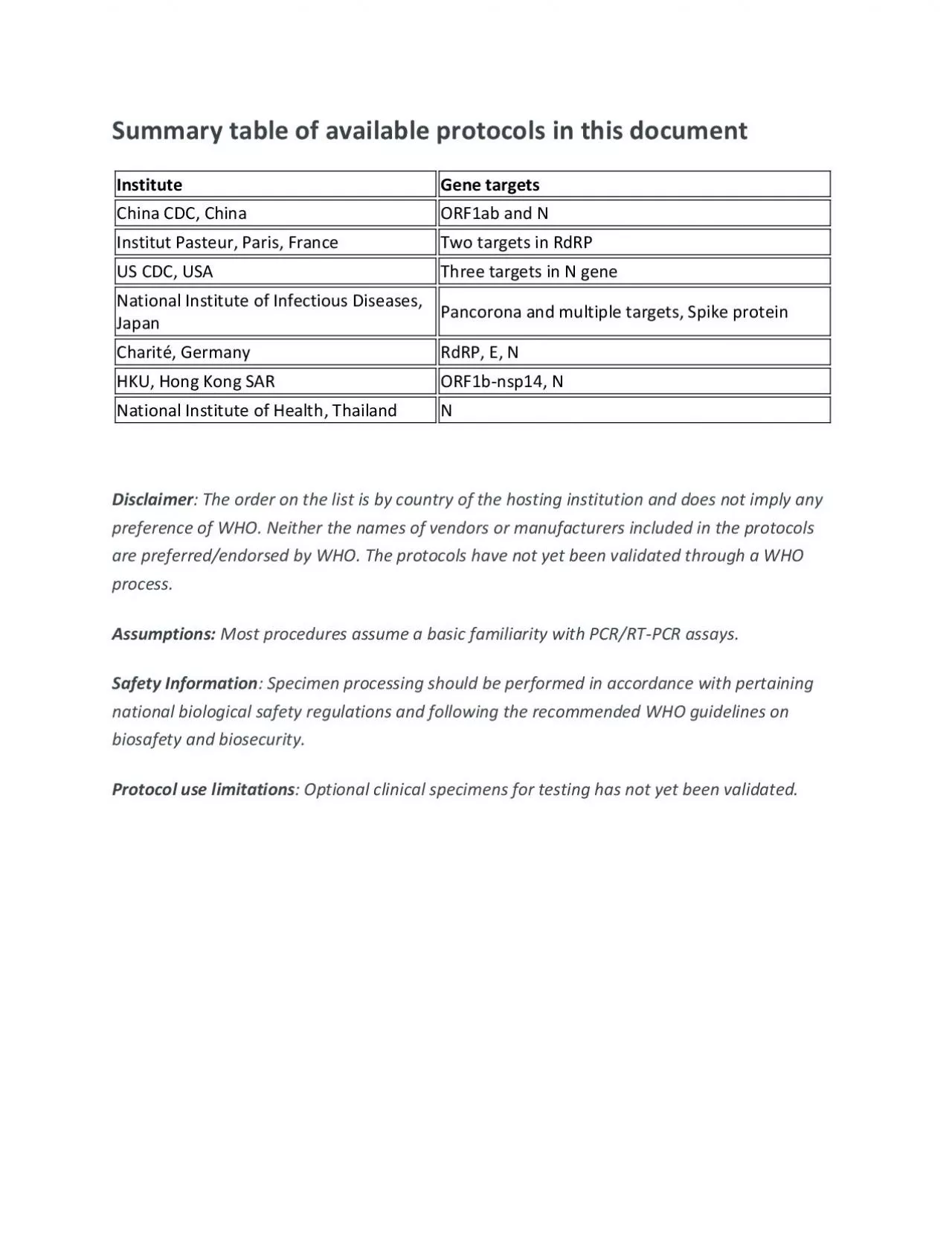 PDF-Summary table of available protocols