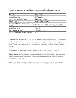 Summary table of available protocols