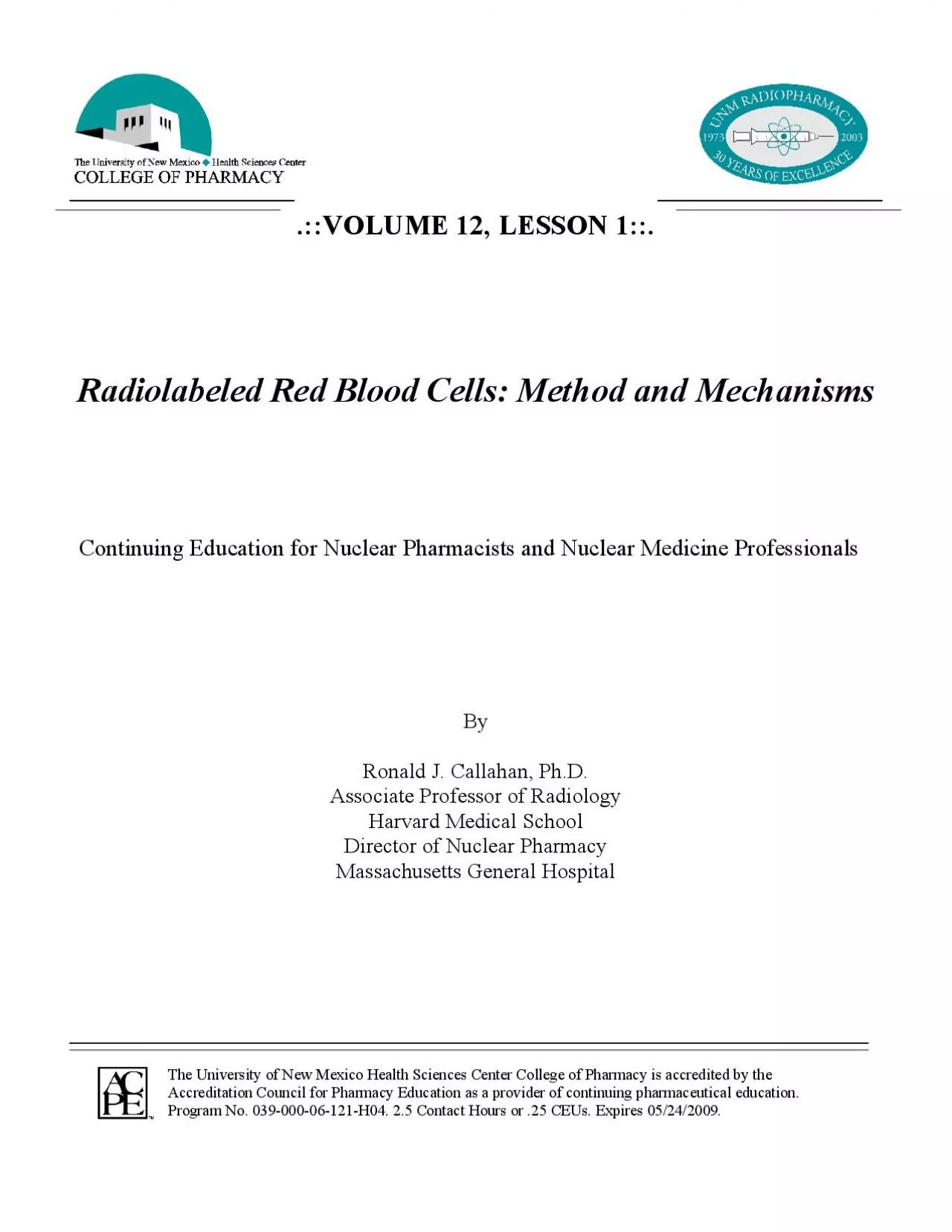 PDF-Radiolabeled Red Blood Cells Method and Mechanisms