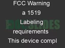 x0000x0000 FCC Warning a 1519 Labeling requirements  This device compl