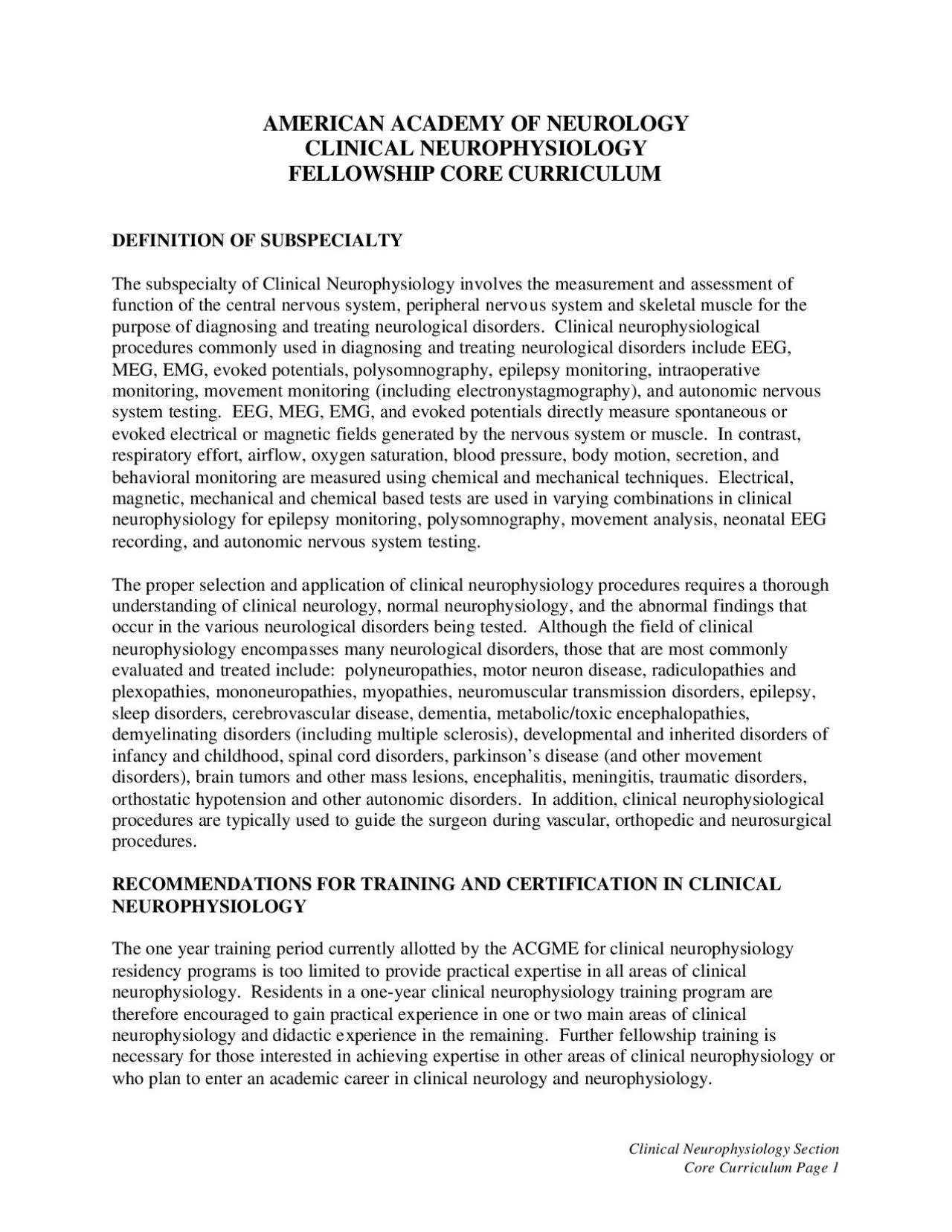 PDF-Clinical Neurophysiology Section Core Curriculum Page 1 AMERICAN ACADE