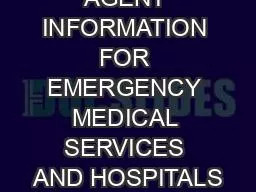 NERVE AGENT INFORMATION FOR EMERGENCY MEDICAL SERVICES AND HOSPITALS