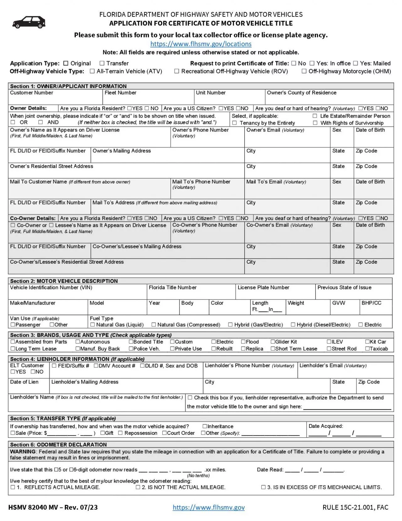 PDF-FLORIDA DEPARTMENT OF HIGHWAY SAFETY AND MOTOR VEHICLES APPLICATION F