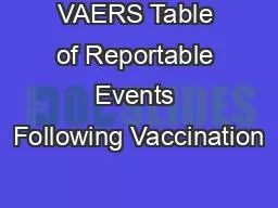 VAERS Table of Reportable Events Following Vaccination