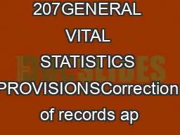ARTICLE 207GENERAL VITAL STATISTICS PROVISIONSCorrection of records ap