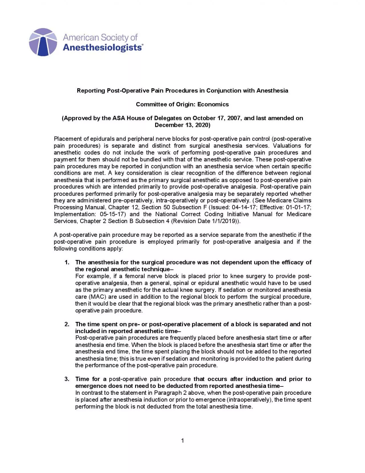 PDF-Reporting PostOperative Pain Procedures in Conjunction with Anesthesia