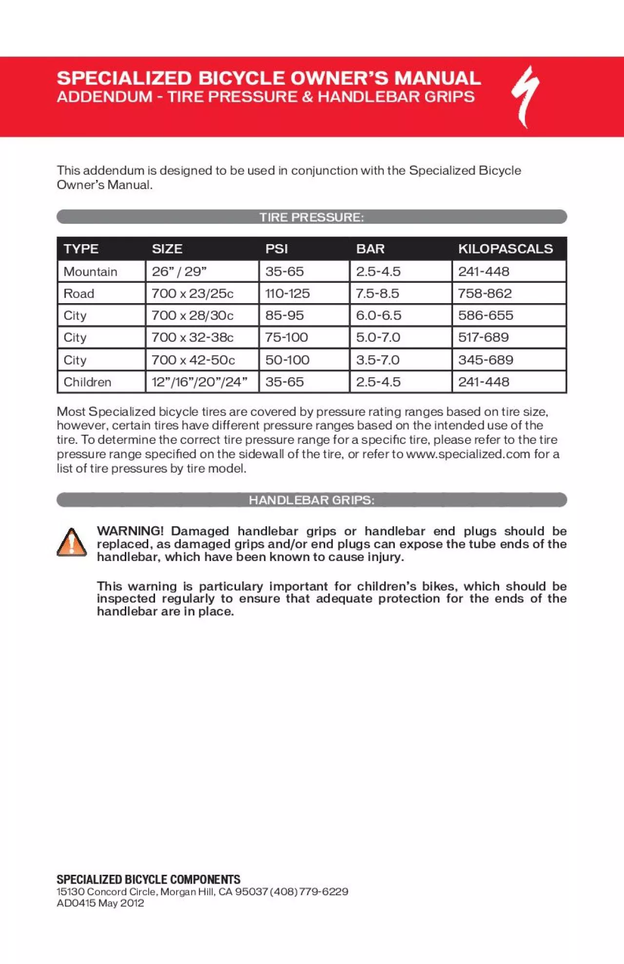 PDF-SPECIALIZED BICYCLE OWNER146S MANUAL